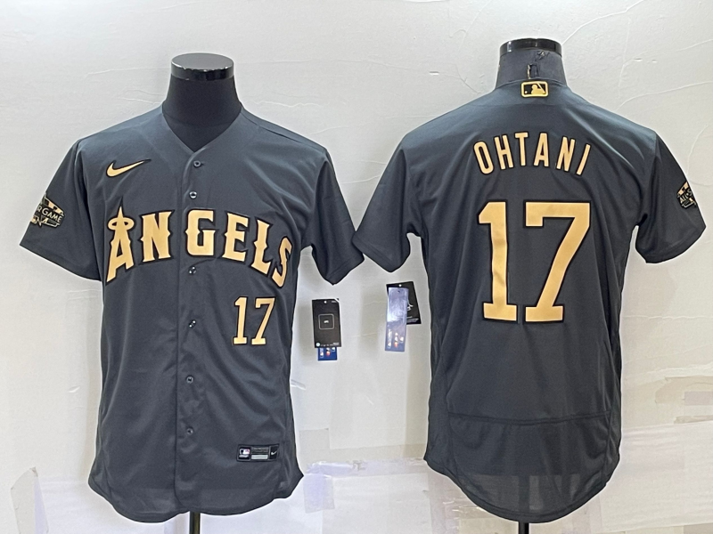 Men's Los Angeles Angels #17 Shohei Ohtani 2022 All-Star Charcoal Flex Base Stitched Jersey Men's Los Angeles Angels #17 Shohei Ohtani 2022 All-Star Charcoal Flex Base Stitched Jersey
